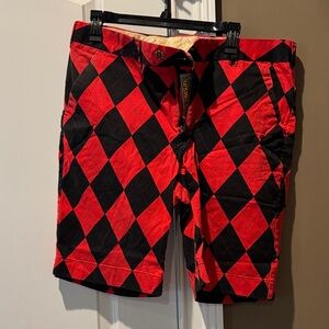 Loudmouth Vibrant Red and Black Argyle Shorts
